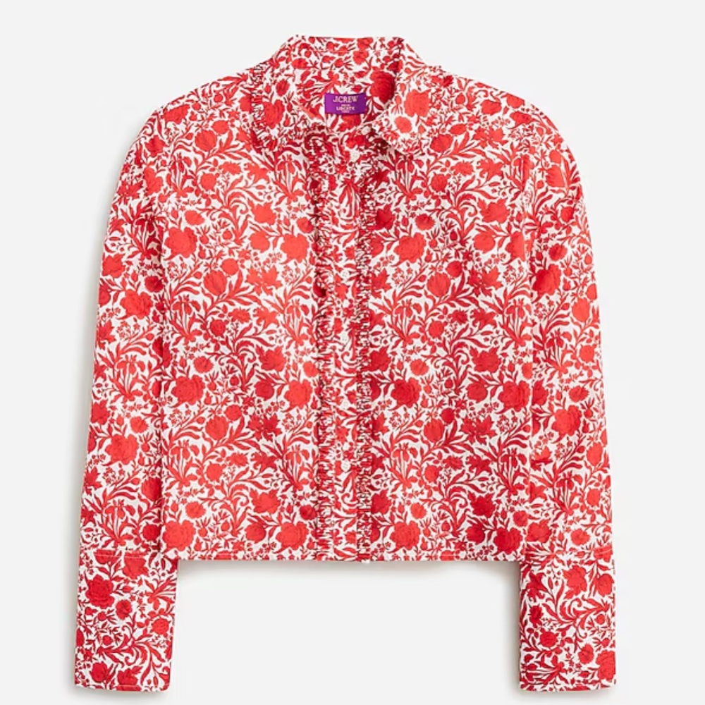 J. Crew Garcon cropped Liberty Fabric Red Floral Blouse - NWOT